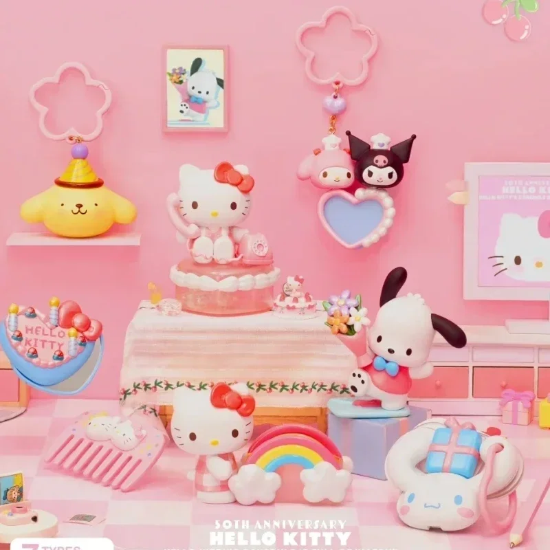 Sanrio jadwal seri hari jadi ke 50 Hello Kitty penuh mainan figur Anime Kawaii Figurine Desktop seri senang