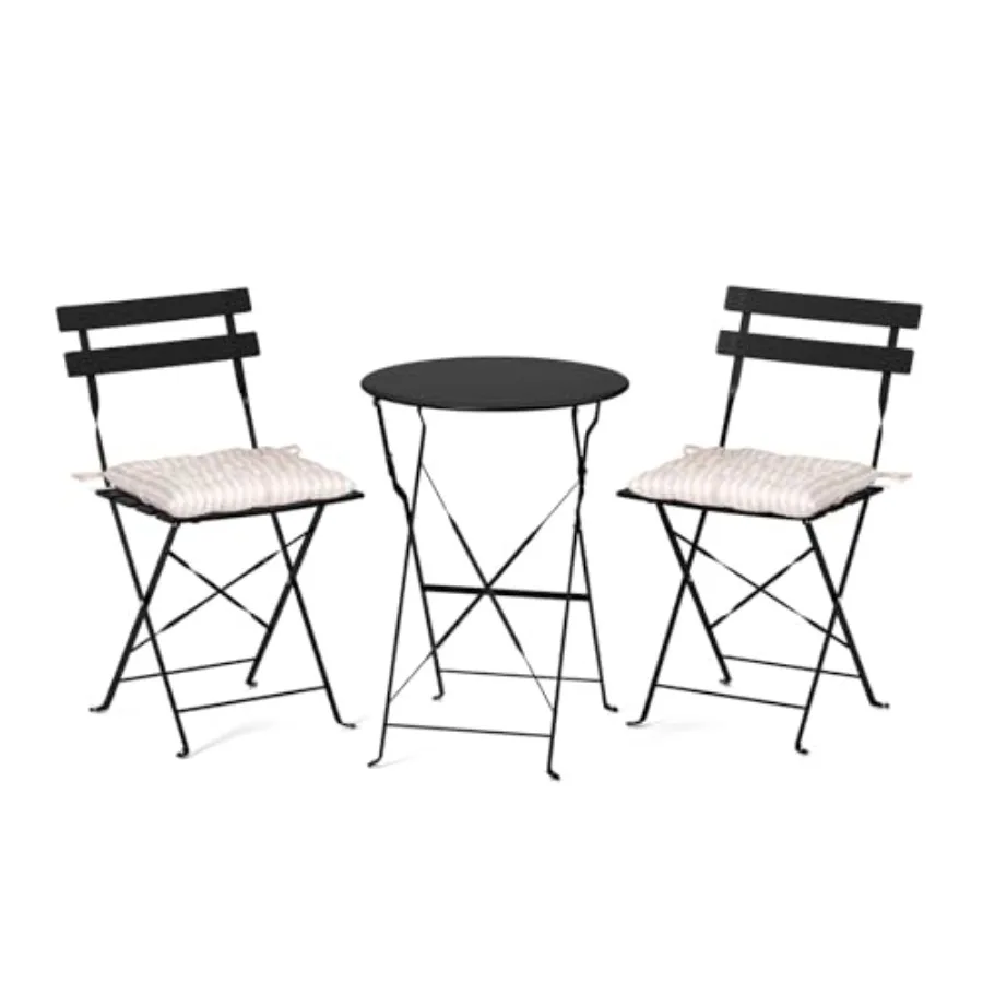Outdoor Folding Bistro Table and Chairs Set of 2, 3-Piece Bistro Set with Premium Steel Frame and Comfortable Cushions for Pati