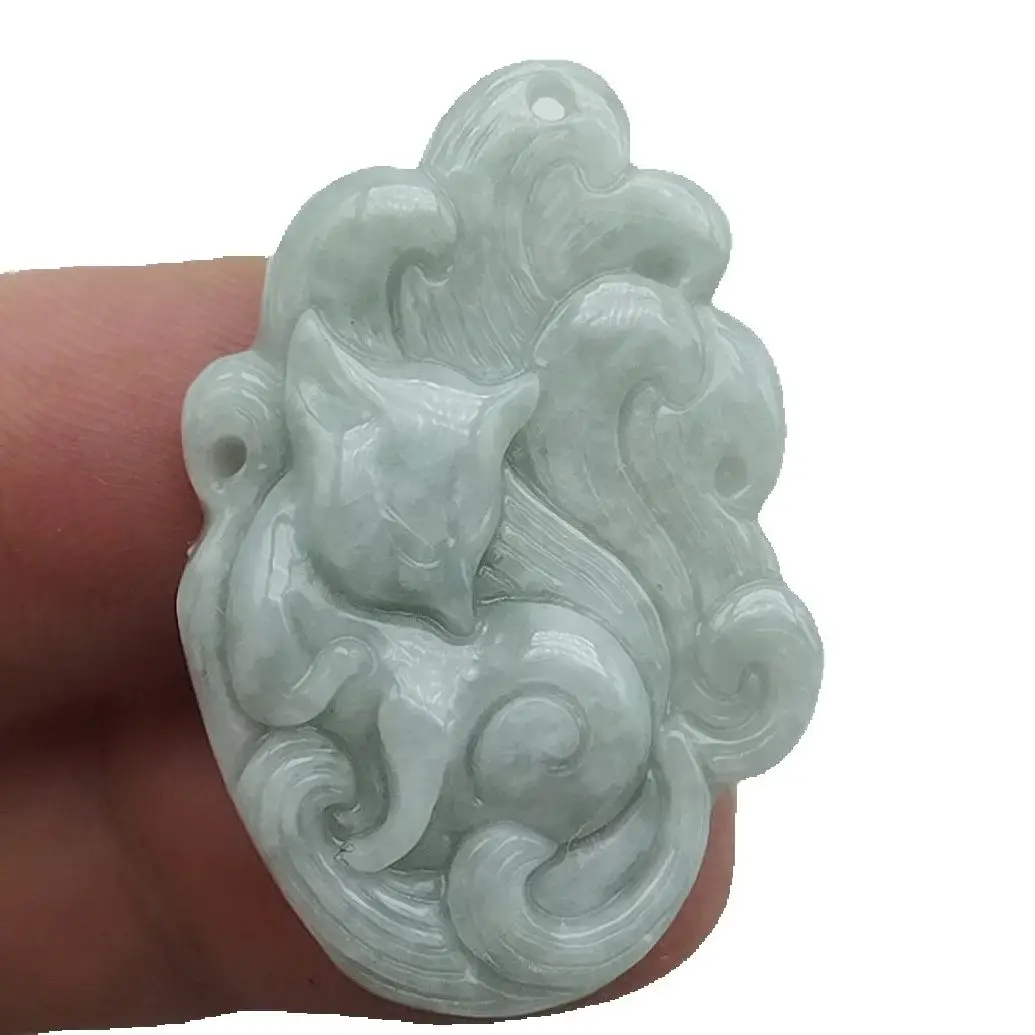 

Vintage China Style Natural Light Green Natural Jadeite Jade Pendant Fox