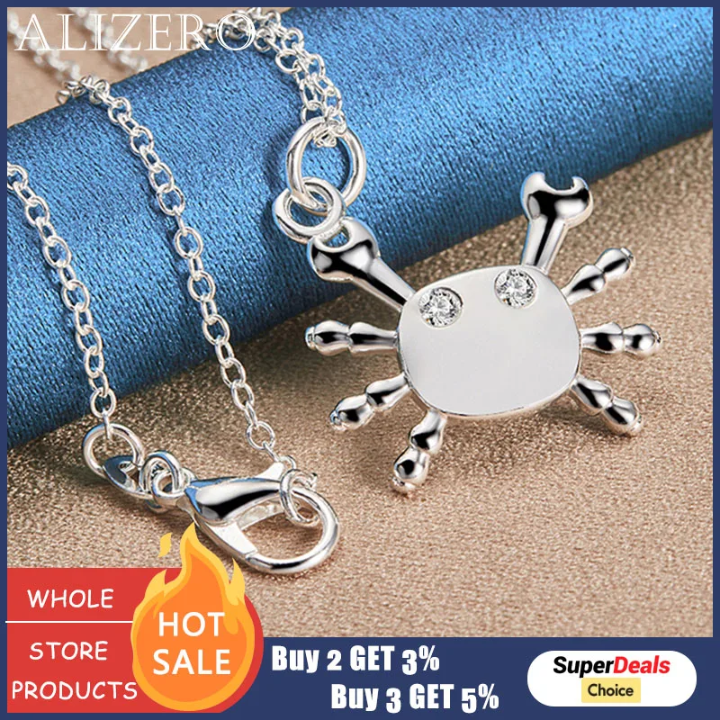 

ALIZERO 925 Sterling Silver AAA Zircon Crab Pendant Necklace With 16-30 Inch Chain For Women Fashion Wedding Party Charm Jewelry