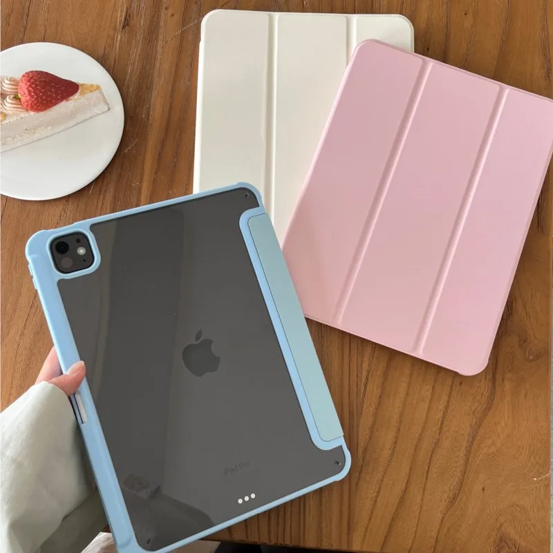 

Тонкий прозрачный чехол-накладка для iPad Air 6/7 Pro 11/13 дюймов (2018-2025) Pro 12.9 (2018-2022) с противоударной защитой и подставкой-трифолд