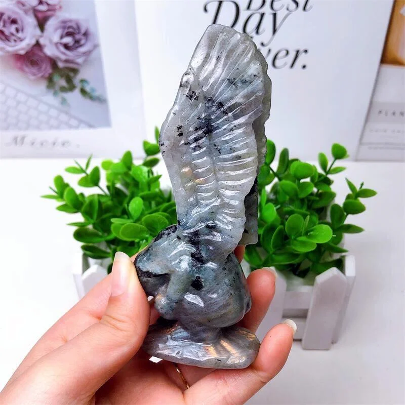 

Natural Labradorite Crying Angel Wing Girl, Handmade Crafts Figurine, Healing Crystal Ornament, Room Decor, 1Pc