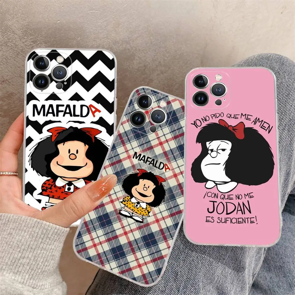 Popular Cartoon M-Mafalda For IPhone 11 12 13 14 15 16 17 Pro Max Plus Air Transparent Clear Shockproof Case
