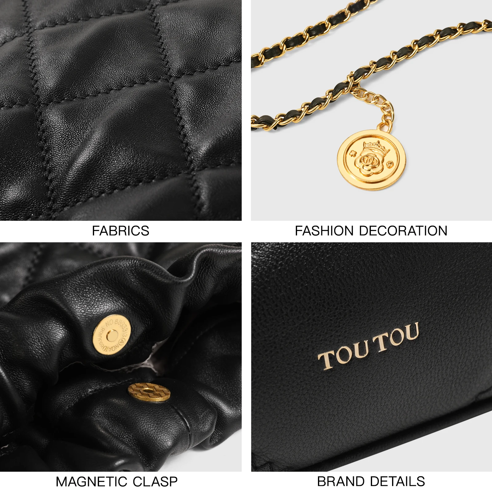 TOUTOU Genuine Leather Quilted Shoulder Bag Luxury Designer Hobo Bag Fashionable Large Capacity Crossbody Bag With Chain Strap