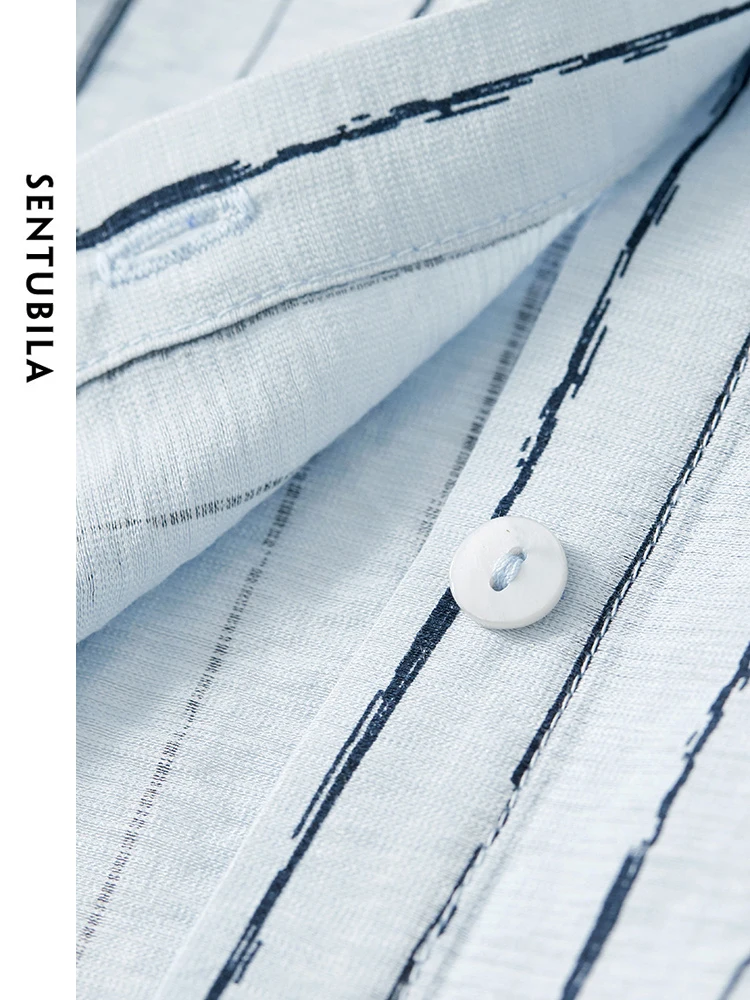 SENTUBILA Contrast Striped Thin Loose Button Up Shirt 2024 Spring Fashion Split Polo Collar Blouse Woman Clothing 141C53353