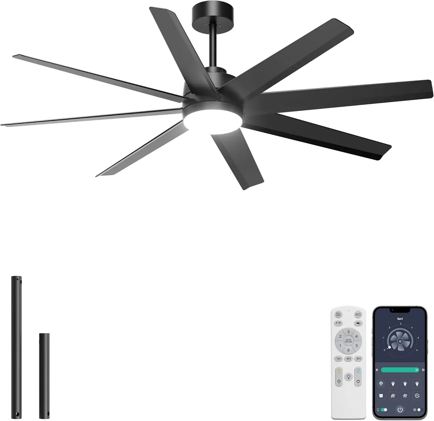 

60 inch Ceiling Fan with Light, 8 Blades, Remote/APP Control, Dimmable DC Motor for Indoor/Outdoor