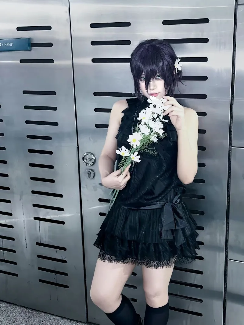 

Винтажный комплект из двух предметов: топ с многослойными оборками и бантом (фиолетовый/черный) + юбка. Новинка! Летний готический комплект без рукавов для женщин.