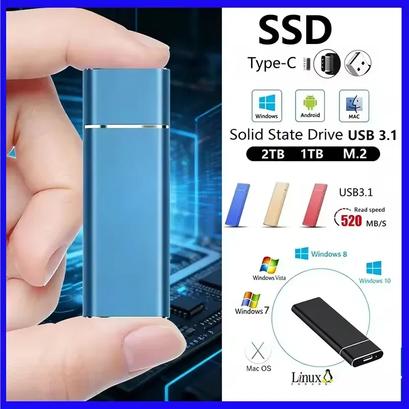 SSD Mini Portátil 256TB 1TB 2TB SSD Original de Alta Velocidade Armazenamento em Massa USB3.0 Disco Rígido Externo para Computador e Laptop