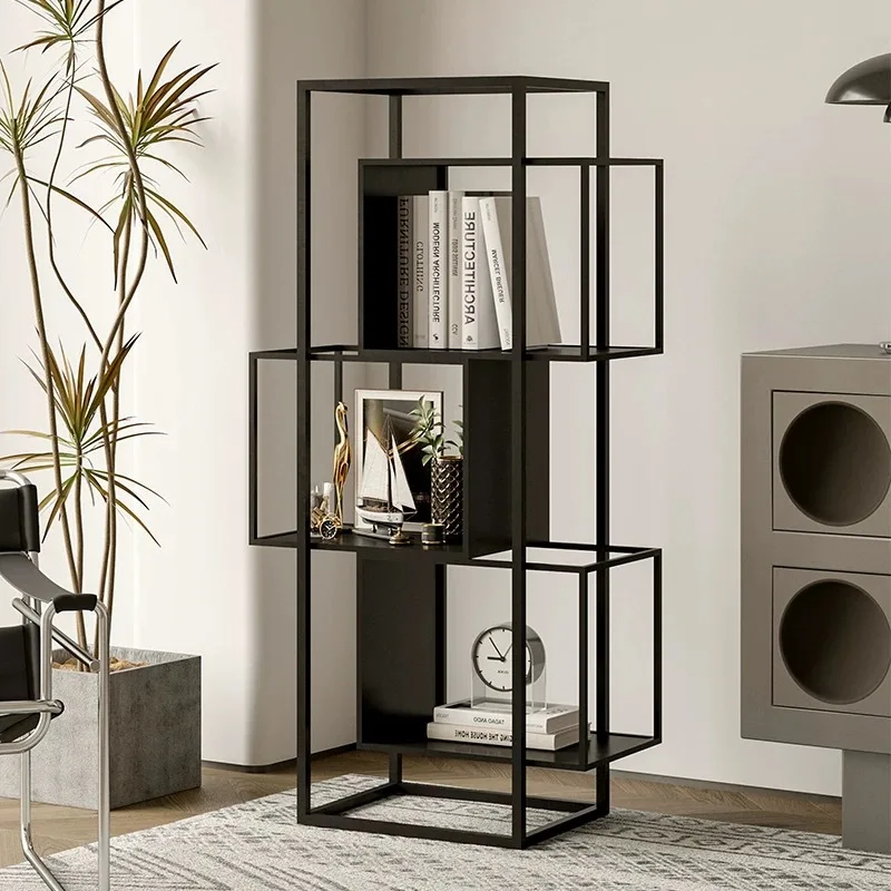 Modern simple and creative vertical floor shelf, living room cream wind bookshelf, wrought iron display shelf