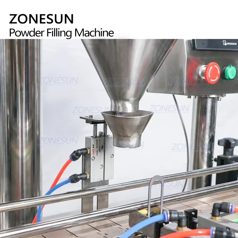 ZONESUN ZS-FM2A Riempitrice per polvere secca con coclea con sistema di alimentazione del materiale per il riempimento di barattoli di polvere di peperoncino e spezie
