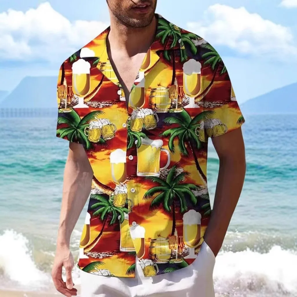 

Гавайские рубашки для мужчин, пляжный стиль, с коротким рукавом, рубашка с принтом для летних каникул, мужская рубашка с кубинским воротником и принтом, мужские топы