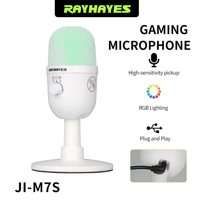 RAYHAYES JI-M7S RGB Desktop Microphone Cardioid Condenser Mic for Gaming Streaming Recording Conference