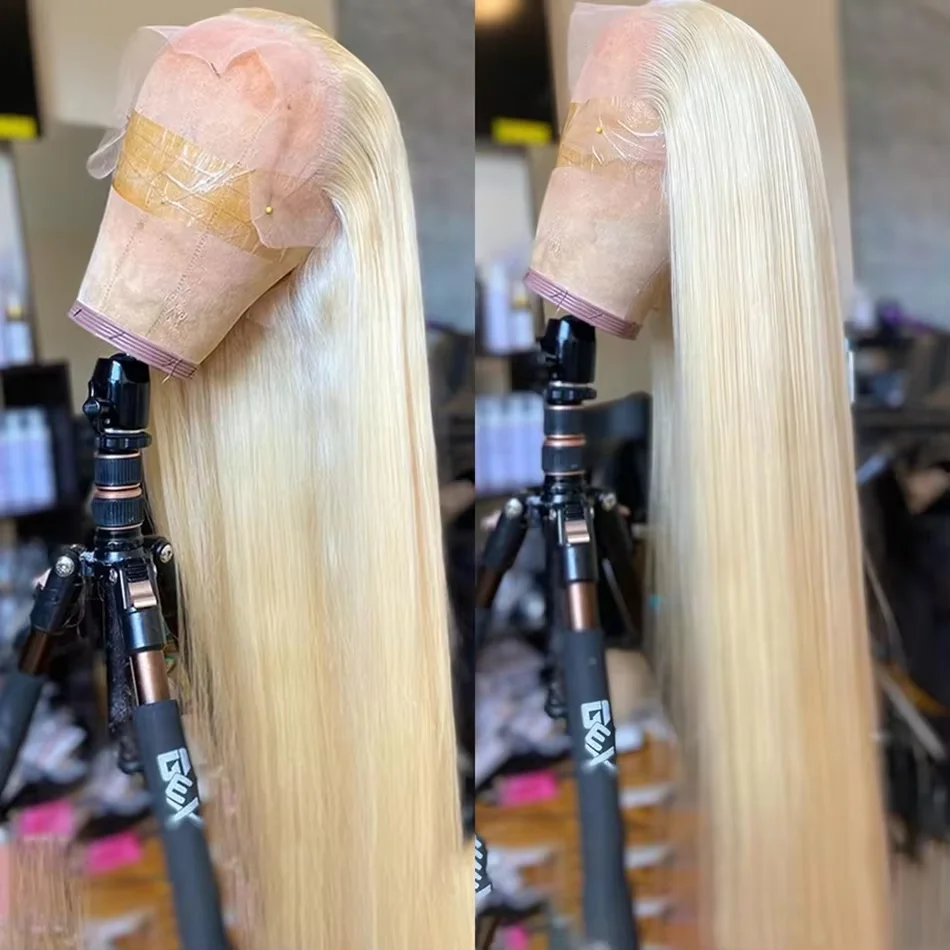 

13X6 transparent Brazilian straight lace front wig 40 inches 100% human hair blonde straight 613 Hd lace front wig 250 density