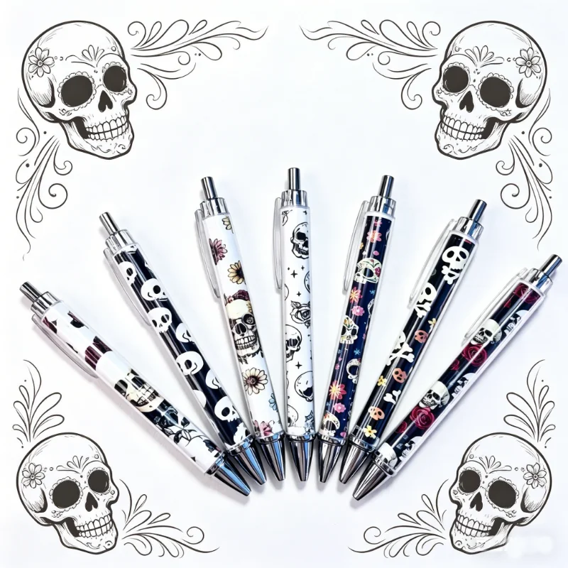 caneta-esferografica-caveira-dia-da-morte-8-pecas-caneta-de-escrita-com-tinta-preta-caveira-e-flor-material-de-escritorio-para-entusiastas-de-livros