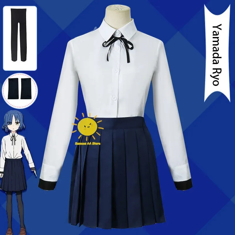 

2025 11 Anime Bocchi The Rock Ryo Yamada Cosplay Costume Skirts Shirt Blue Wig Halloween Costumes for Girls W