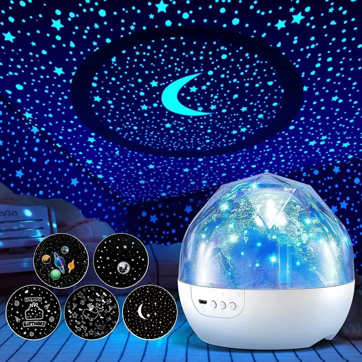 Solar System Projector Light Kids, 360°Rotating + 5 Films Night Light Projector Kids Decor, Planets Planetarium Projector Lamp