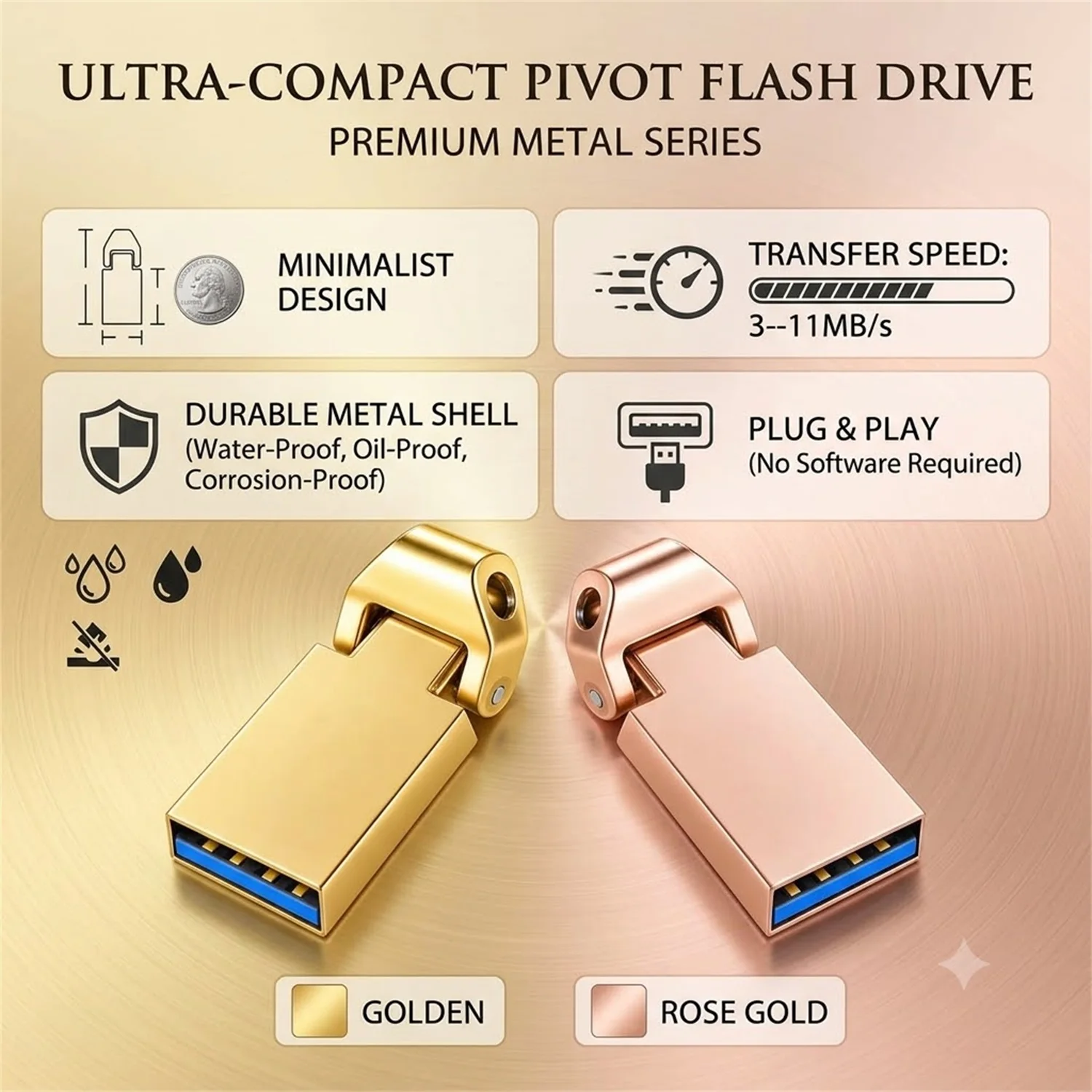 USB 2.0 Metal Flash Drive Mini Waterproof U Disk High Speed Pen Drive 8GB 16GB 32GB 64GB 128GB Portable Memory Stick