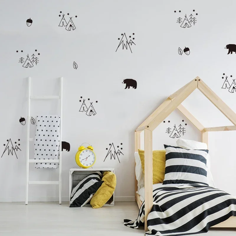 Cartoon Black Animal Bear Wall Stickers Simple Diy Sticker for Kids Room Camp Tent Boys Bedroom Mural Art Animal Home Decor