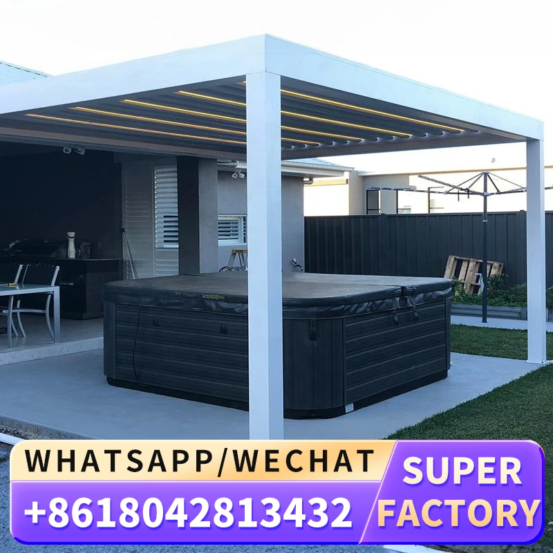 AlunoTec Outdoor Kitchen Bioclimatic Waterproof UV Block Modern Metal Gazebo Aluminum Electric Louvered Pergola