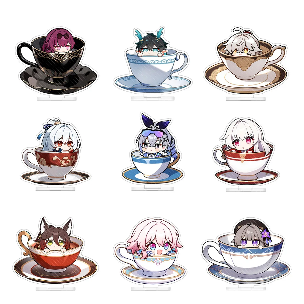 Game Honkai Star Rail Acrylic Standee Figure Bailu Dan Heng Sparkle Cartoon Teacup Q Version Plaque Model Signboard Keychain