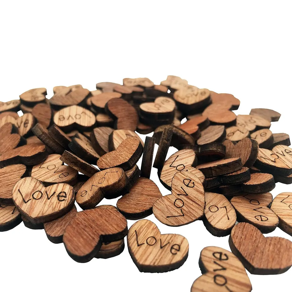 100Pcs Mini Wooden Love Heart Wedding Table Scatter DIY Craft Accessories Rustic Wedding Party DIY Decoration Favor Scrapbooking