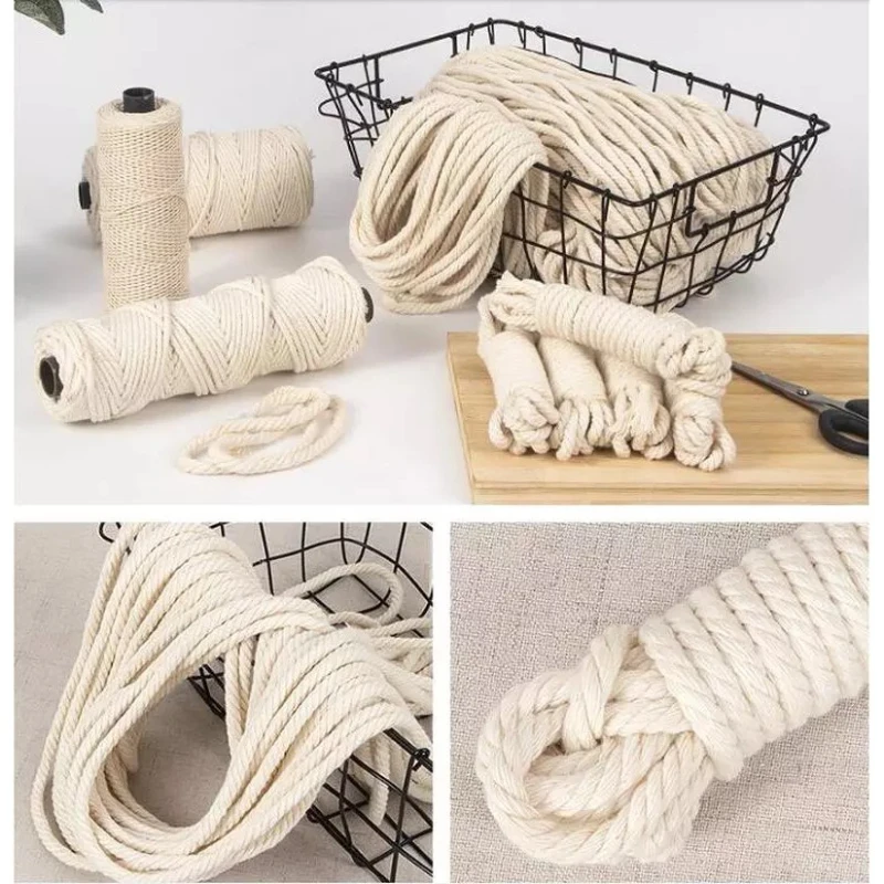 2-100M Macrame Cotton Cord Thread for Handmade Natural Cotton Macrame Rope DIY Craft Knitting Making Plant Hangers Wall Hangings