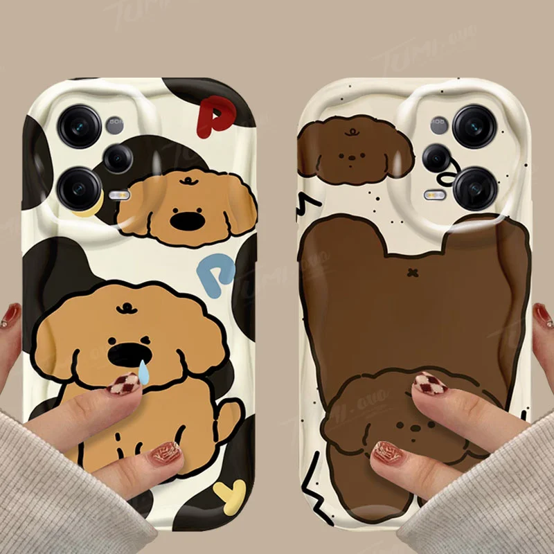 Lovely Cartoon Puppy 3D Wave Case For Xiaomi Redmi 12 12C 12R 11A 13C 10 10C 10X 9 Power 9A 9C 9T 8 K70E K70 K60 K50 Pro Cover