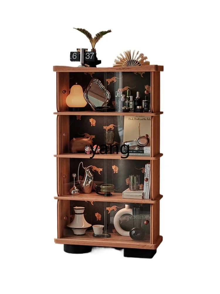

YJQ retro display solid wood bookcase household glass door bookshelf storage French figure cabinet