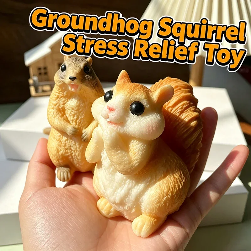 TPR Simulation Squirrel Marmot Squishy Toy TPR Cute Animal Shape Squeeze Fidget Toy Anxiety Relief Decompression ADHD Desk Decor
