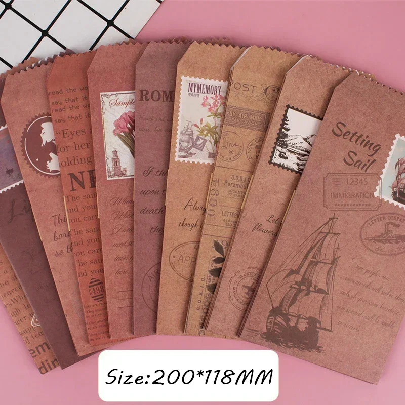 20Pcs Nostalgic wallets Envelopes Vintage cowhide Fruit vegetable envelope Child Printing Romantic Cartoon Pattern Paper 20*12CM