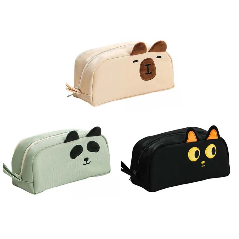 Large Capacity Capybara Pen Case Black Cat Panda Desktop Organizer Panda Pen Holder Stationery Capybara Cartoon Pencil Box