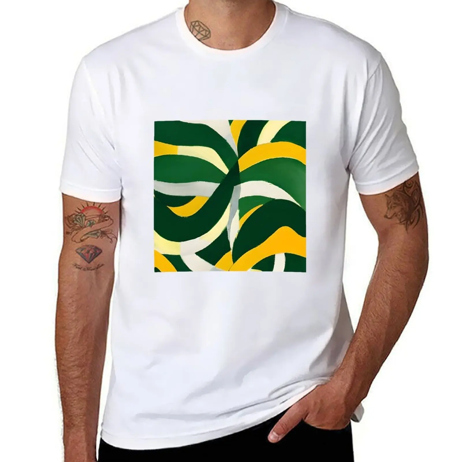 

Abstract Geometric Stripes - Green, Yellow, White. T-Shirt t shirt custom print man t shirts for men casual T-Shirt