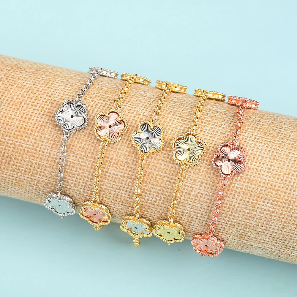 

Gold-Plated Simple 5-Color High-Grade Plant Five-Leaf Petal Flower Bracelet Women's High-Quality Luxury Jewelry Bride Gift