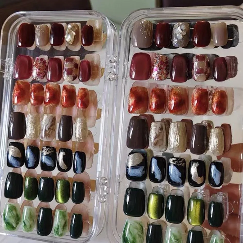 Transparent 3 Folds Nails Storage Box 3 Layer Foldable Artificial Nail Display Organizer Portable Dust Proof