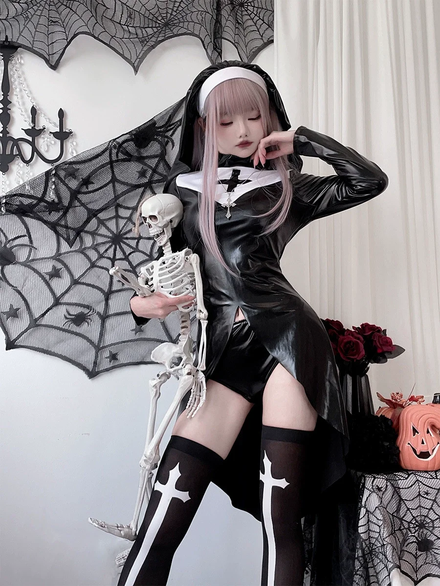 Vampire Nun Costume Plus Size – Dark Gothic Cross Halloween Cosplay Dress