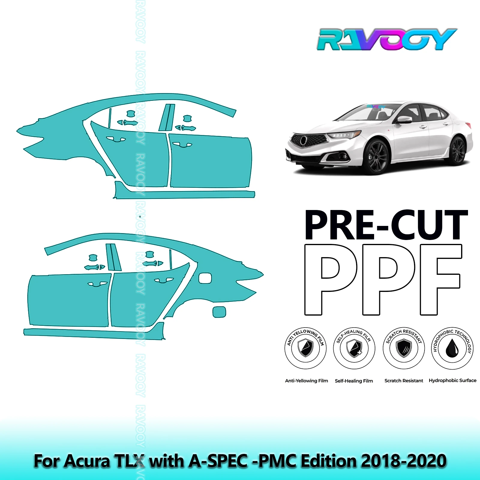 

For Acura TLX with A-SPEC -PMC Edition 2018-2020 8.5mil Pre-Cut PPF Door & A/B Pillar Kit TPU Paint Protection Film Set