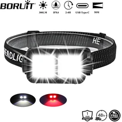 BORUiT K372 Motion Sensor Dual COB LED Headlamp Type-C Rechargeable 1200mAh Headlight Waterproof Camping Head Torch