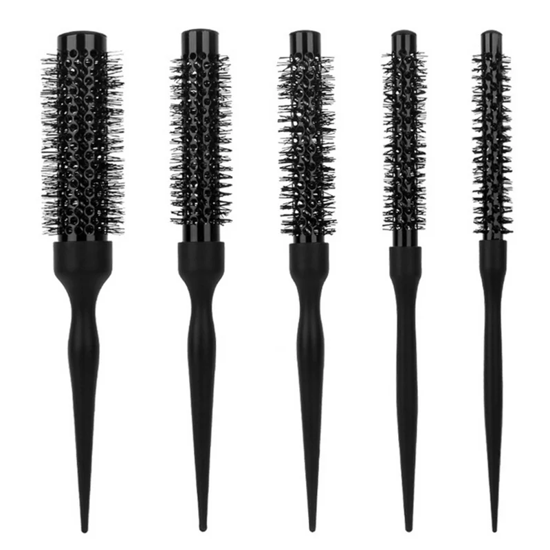 1/5PCS Black Aluminum Tube Round Barrel Hair Comb Hair Styling Hair Brush Nylon Comb Cylinder Curly Hair Comb Salon Tool