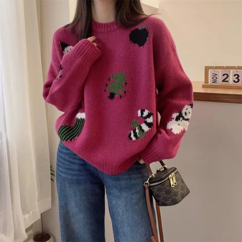 Damski sweter z dzianiny z koreańskim wzorem, retro, ażurowy, z kwiatowym wzorem, wyszczuplający, casualowy top, modny, M493