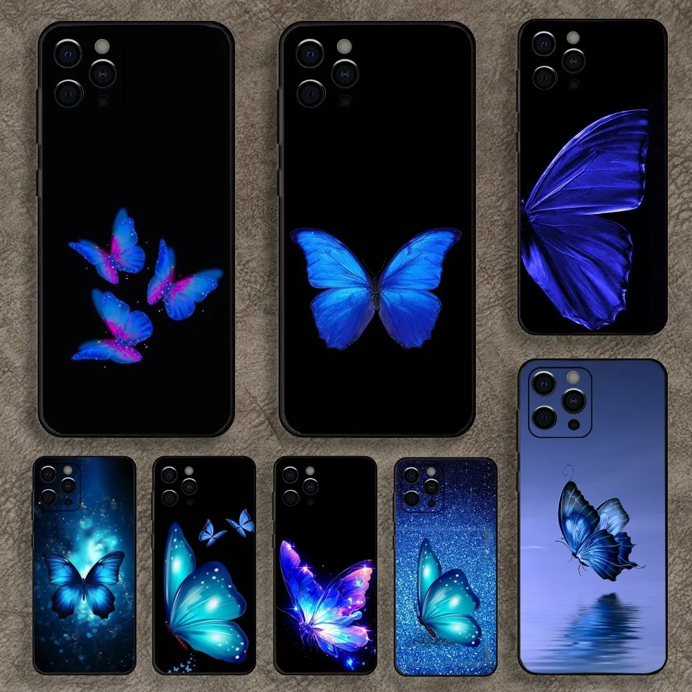 Blue Butterfly Beautiful Wing Phone Case For Apple iPhone 15,14,13,12,11,Pro,X,XS,Max,XR,Plus,Mini Soft Black Cover