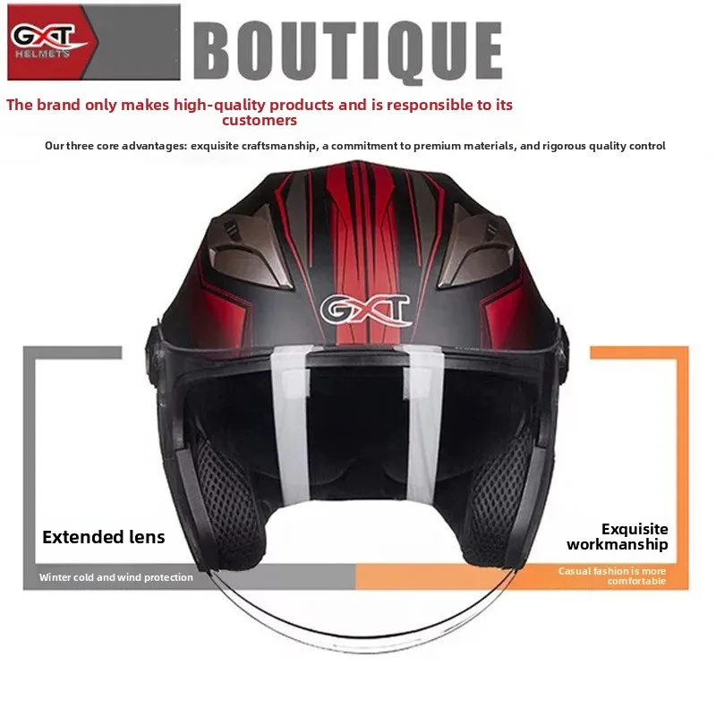 GXT Motorcycle riding winter half helmet, autumn and winter boys and girls helmet, battery car half helmet double lens