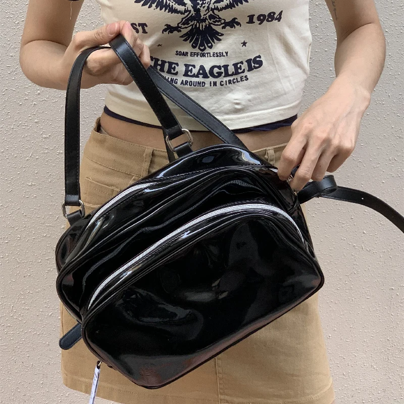 

2026 European And American Fashion Patent Leather Glossy Mirror Backpack With High-end Feel Multi Compartment Women's Bag Trendy