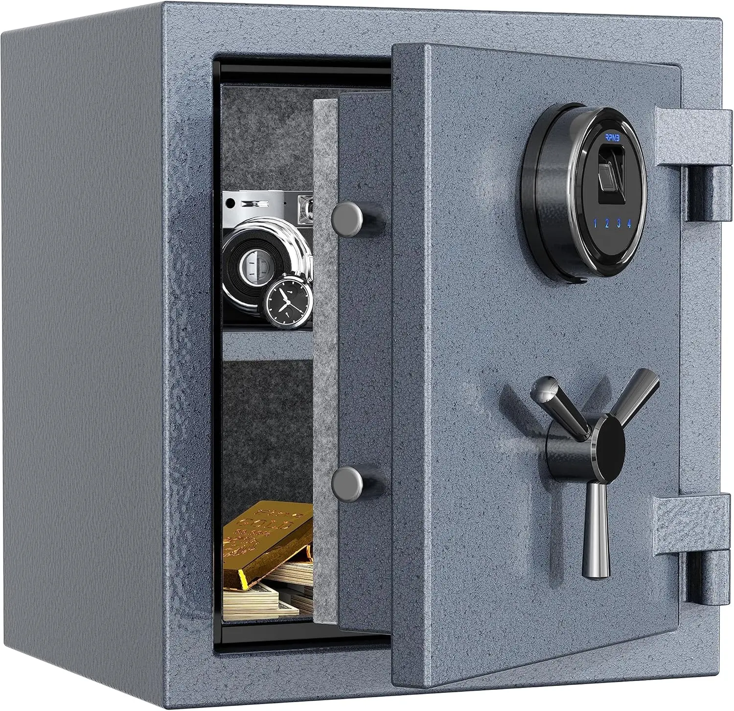 Deluxe Biometric Safe Box,Digital Fingerprint Fireproof Waterproof Safe with Touch Screen,Removable Shelf and 3 Spoke Handle,Hom