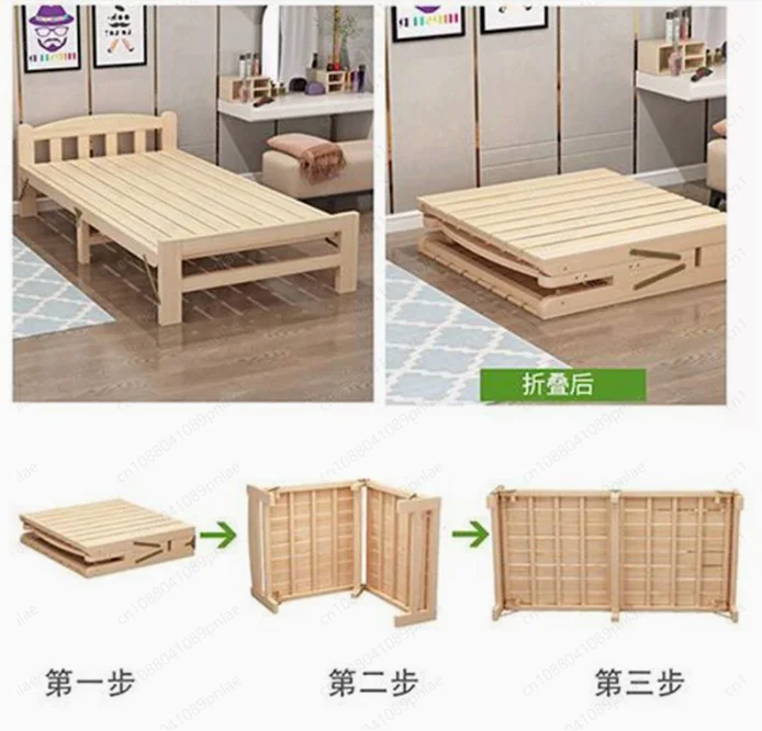 

Bedside Solid) Solid Wood Folding Bed Single, Lunch Break Home Strong, Rental Room Simple Adult Bed