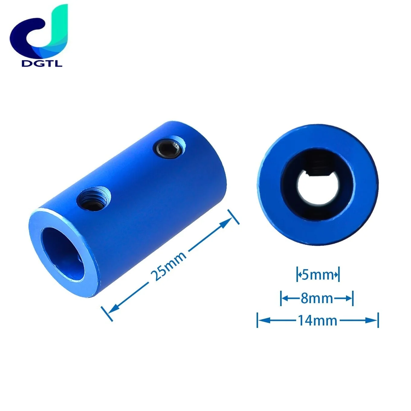 

blue aluminum alloy coupler D14 L25 5mm with 8mm for 5mm shaft 8mm shaft for motor shaft ship model coupling