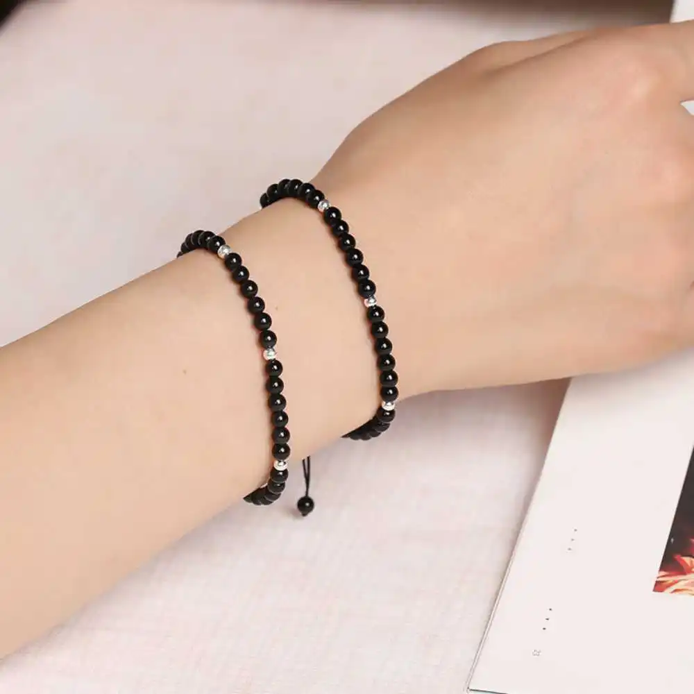 

6MM Beautiful Natural Black Agate Beads Compile Bracelet National Style Taseel Spirituality Diy Gift Prayer Wristband Men