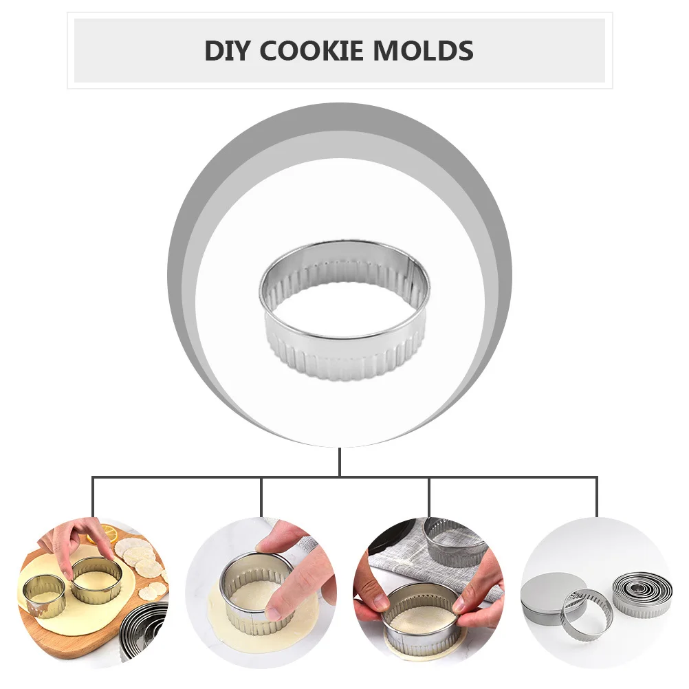 

12Pcs Baking Molds Stainless Steel Cookie Cutters Strong DIY Household Biscuit Molds Baking Tools Round Cookie Moulds