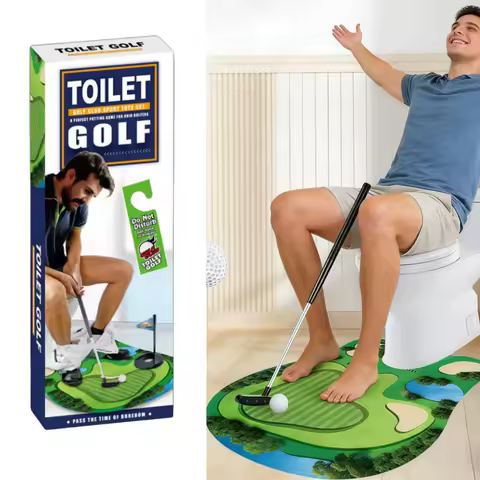 Toilet Golf Game Set - Funny Bathroom Mini Golf Putter Practice Mat, Novelty Gag Gift for Men