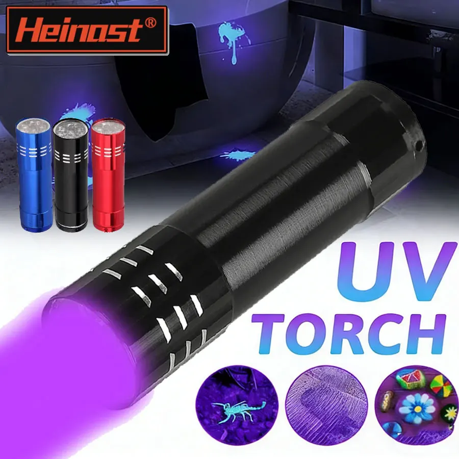 Portable Mini UV Flashlight 9/12 LED UV Resin Curing Lamp Light Waterproof 395nm UV Flashlight Detector Light for Pet Urine