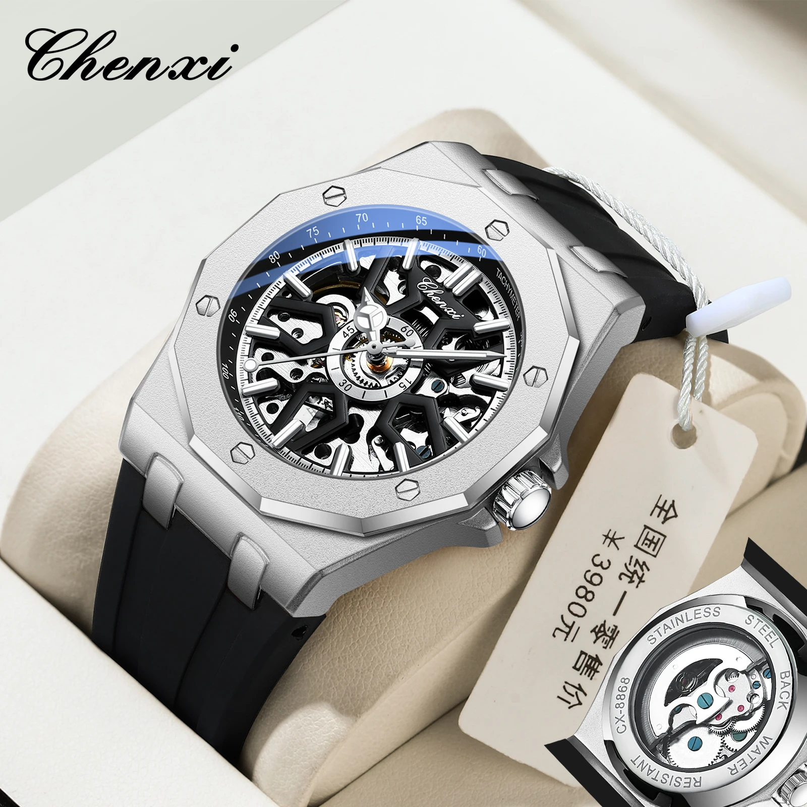 New Top Luxury Men's Watches Silicone Strap Waterproof Sports Skeleton Automatic Mechanical Watch Luminous Men's Watches  Gifts